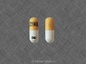 Pill ETHEX 041 White & Yellow Capsule/Oblong is Oxycodone Hydrochloride