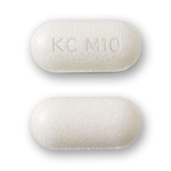 Pill KC M10 White Elliptical/Oval is Potassium Chloride Extended-Release