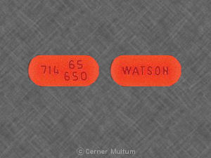 Pill 714 65 650 WATSON Orange Capsule/Oblong is Acetaminophen and Propoxyphene Hydrochloride