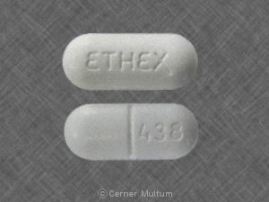 Pill 438 ETHEX is Pseudovent DM 32 mg / 595 mg / 48 mg