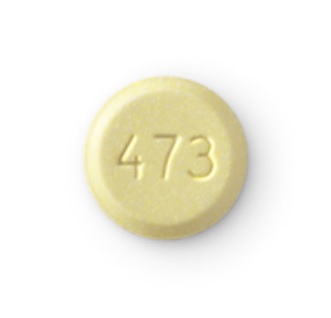 Pill Logo 473 Yellow Round is Isentress (Chewable)