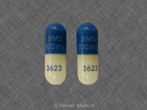 Pill BMS 100 mg 3623 Blue & White Capsule/Oblong is Reyataz