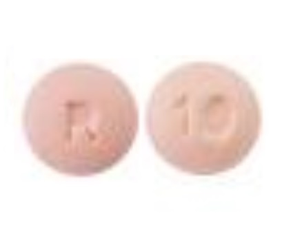 Pill R 10 Pink Round is Rosuvastatin Calcium