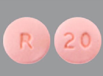 Pill R 20 Pink Round is Rosuvastatin Calcium