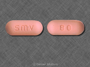 Pill SMV 80 Red Capsule/Oblong is Simvastatin