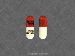 Pill SORIATANE 10 mg SORIATANE 10 mg Brown & White Capsule/Oblong is Soriatane