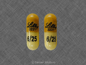 Pill Lilly 3231 6/25 Yellow Capsule/Oblong is Symbyax