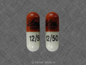 Pill Lilly 3234 12/50 Gray & Red Capsule/Oblong is Symbyax