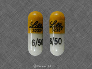 Pill Lilly 3233 6/50 Gray & Yellow Capsule-shape is Symbyax