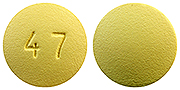 Pill 47 Yellow Round is Tadalafil