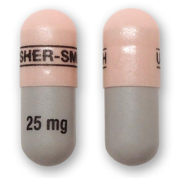 Pill UPSHER-SMITH 25 mg Gray & Pink Capsule/Oblong is Topiramate Extended-Release