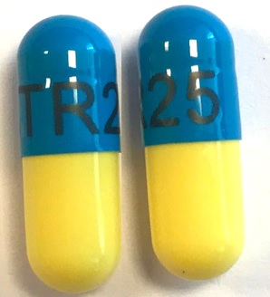 Pill TR25 Blue & Yellow Capsule/Oblong is Trimipramine Maleate