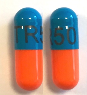 Pill TR50 Blue & Orange Capsule-shape is Trimipramine Maleate