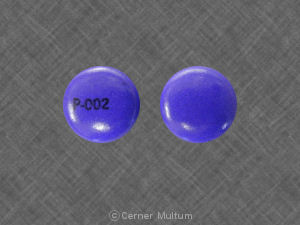 Pil P-002 is Urelle hyoscyaminesulfaat 0,12 mg / methenamine 81 mg / methyleenblauw 10,8 mg / fenylsalicylaat 32,4 mg / monobasisch natriumfosfaat 40,8 mg