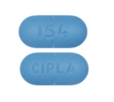 Pill CIPLA 154 Blue Capsule/Oblong is Valacyclovir Hydrochloride