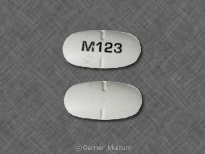 Pill M123 White Elliptical/Oval is Valacyclovir Hydrochloride