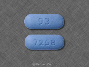 Pill 93 7258 Blue Capsule-shape is Valacyclovir Hydrochloride