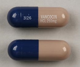 Pill 3126 VANCOCIN HCL 250mg Blue Capsule/Oblong is Vancomycin Hydrochloride