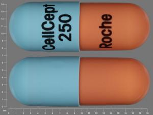 Pill CellCept 250 Roche Orange & Turquoise Capsule/Oblong is CellCept