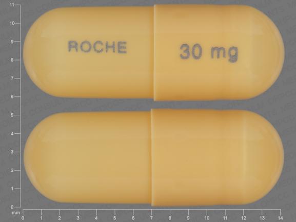 Pill ROCHE 30 MG Yellow Capsule-shape is Tamiflu