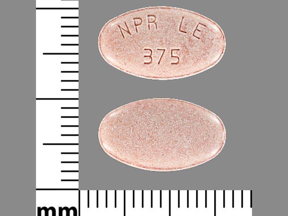 Pill NPR LE 375 Pink Oval is Naprosyn
