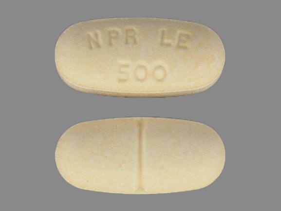 Pill NPR LE 500 Yellow Capsule-shape is Naproxen