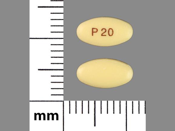 Pill P 20 Yellow Elliptical/Oval is Protonix