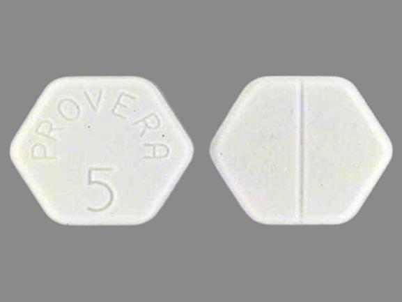 Pill PROVERA 5 White Six-sided is Provera