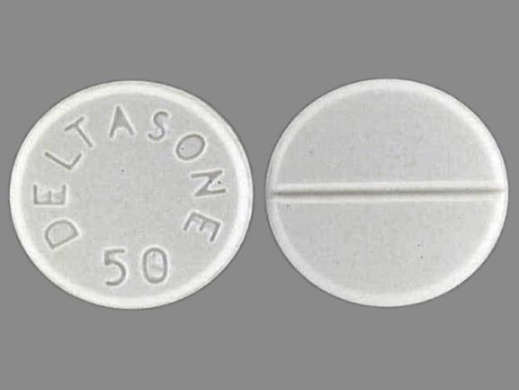 Pill DELTASONE 50 White Round is Deltasone