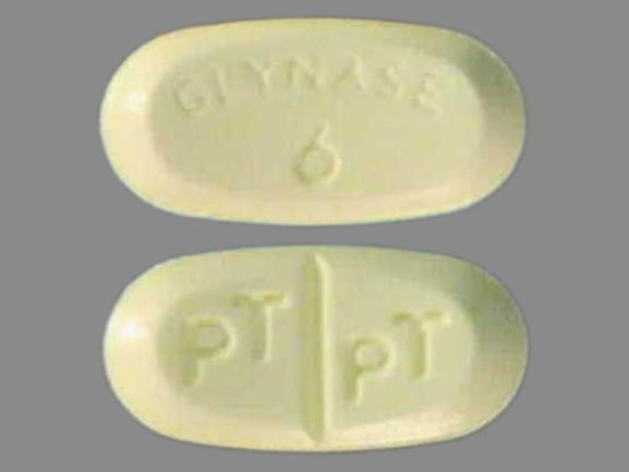 Pill PT PT GLYNASE 6 Yellow Elliptical/Oval is Glynase PresTab