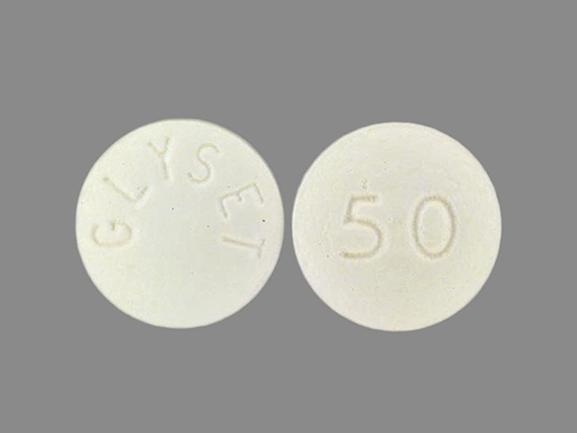 Pill 50 GLYSET White Round is Glyset