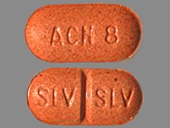 Pill ACN 8 SLV SLV Orange Elliptical/Oval is Aceon