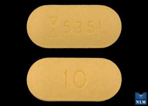 Pill 10 5351 Logo Yellow Elliptical/Oval is Benazepril Hydrochloride