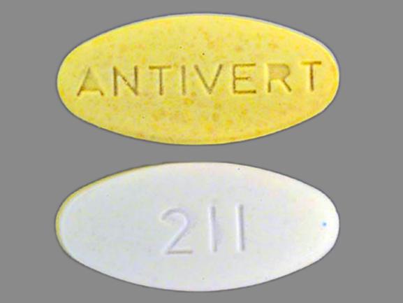 Pill 211 ANTIVERT White & Yellow Oval is Antivert