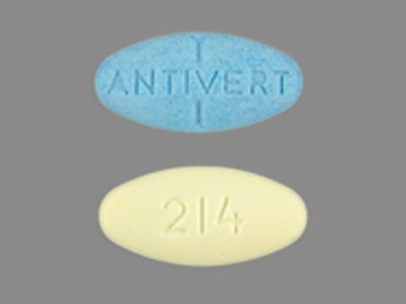 Pill 214 ANTIVERT Blue & Yellow Elliptical/Oval is Antivert