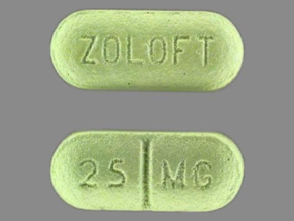 Pill ZOLOFT 25 MG Green Elliptical/Oval is Zoloft