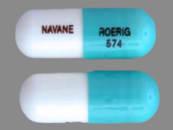 Pill NAVANE ROERIG 574 Blue Capsule/Oblong is Navane