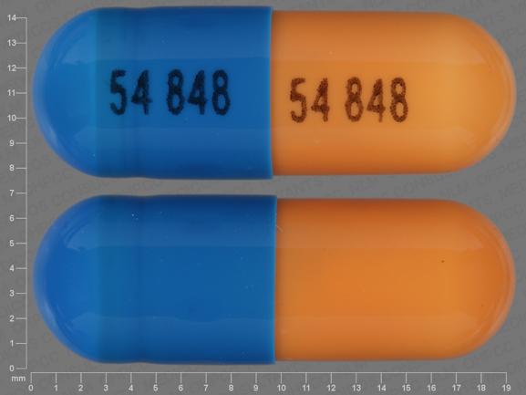 Pill 54 848 54 848 Blue & Yellow Capsule/Oblong is Mycophenolate Mofetil