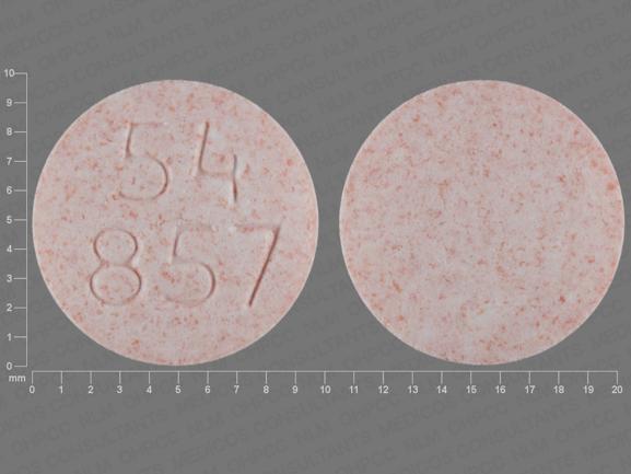 Pill 54 857 Red Round is Hydrochlorothiazide and Irbesartan