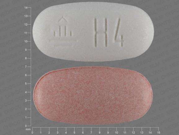 Pill Logo H4 Red & White Capsule/Oblong is Hydrochlorothiazide and Telmisartan