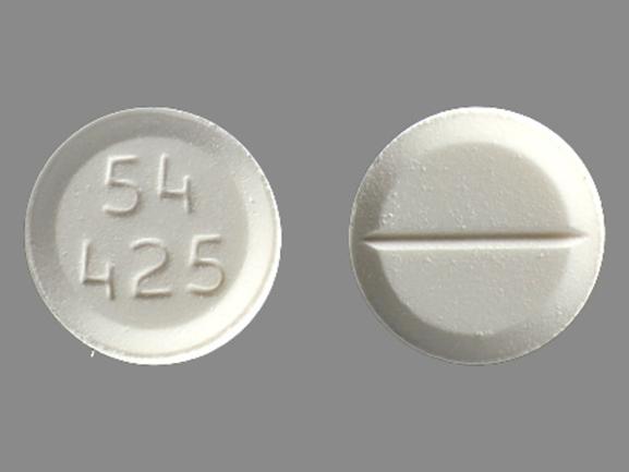 Pill 54 425 White Round is Hydromorphone Hydrochloride