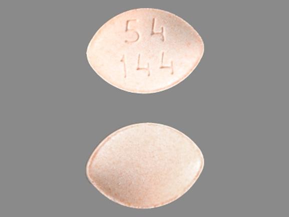 Pill 54 144 Pink Oval is Montelukast Sodium (Chewable)