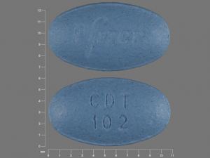 Pill CDT 102 Pfizer Blue Oval is Caduet