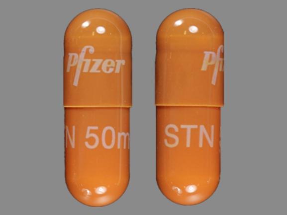 Pill Pfizer STN 50 mg Brown Capsule-shape is Sutent