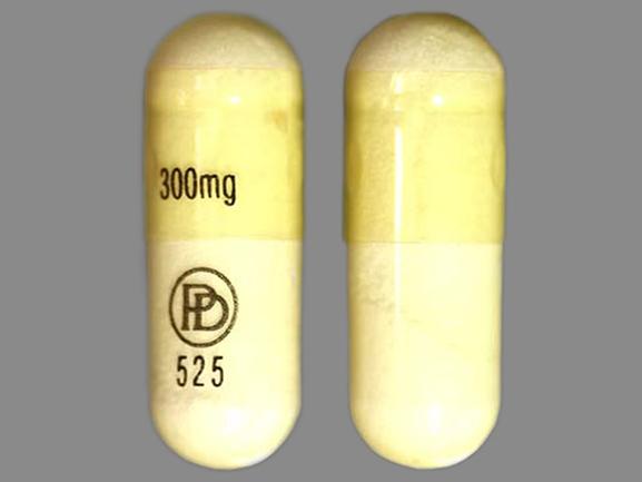 Pill 300mg PD 525 White & Yellow Capsule/Oblong is Celontin