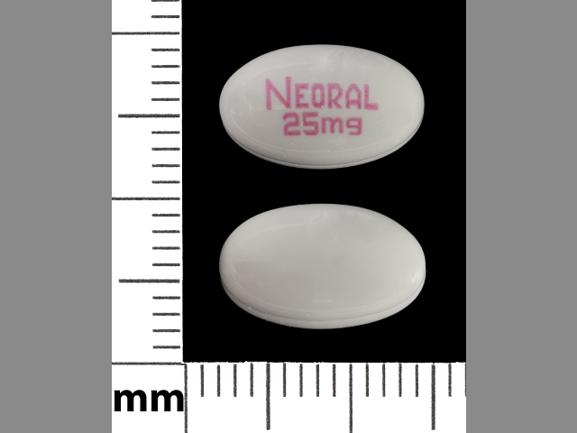 Pill NEORAL 25mg Gray Egg-shape is Neoral