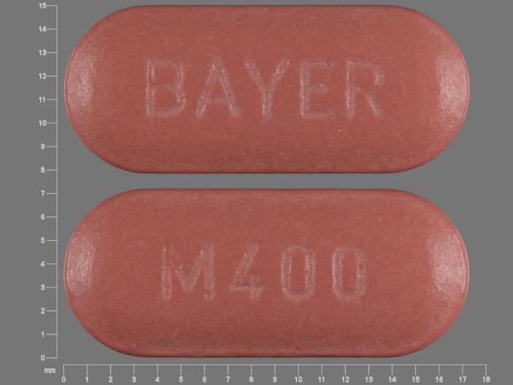 Pill BAYER M400 Red Oval is Moxifloxacin Hydrochloride
