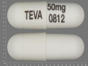 Pill TEVA 50 mg 0812 White Capsule/Oblong is Nortriptyline Hydrochloride