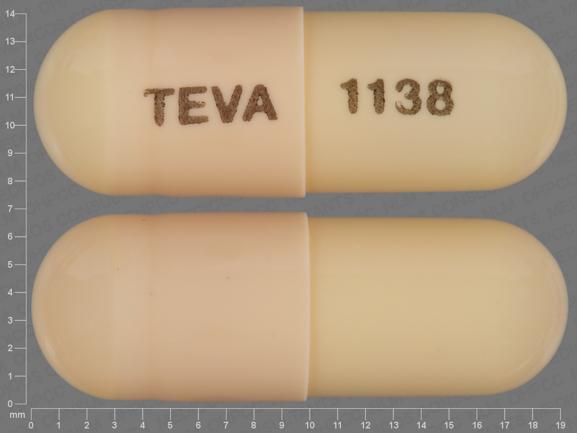 Pill TEVA 1138 Yellow Capsule/Oblong is Acitretin