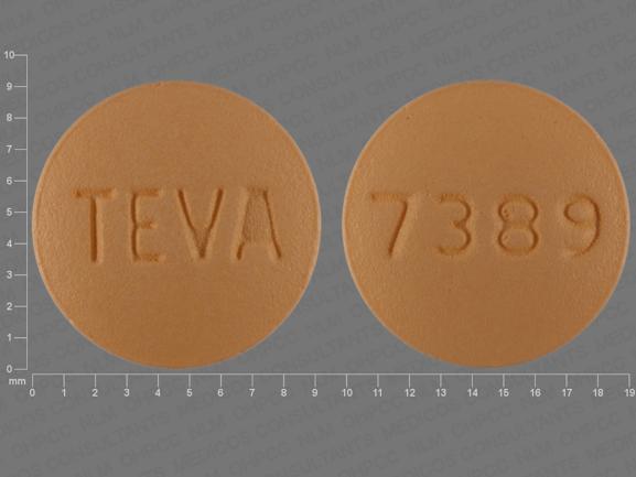 Pill TEVA 7389 Orange Round is Risedronate Sodium